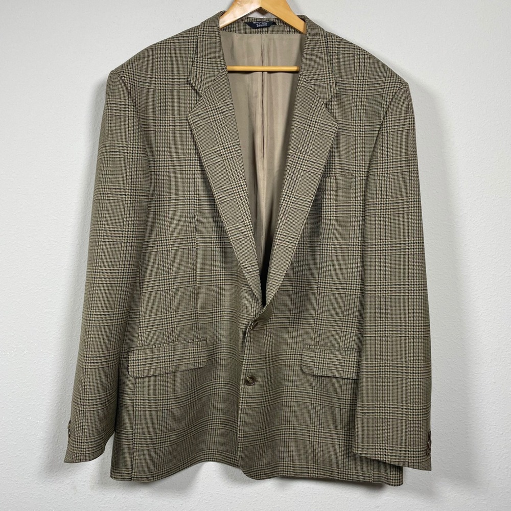 Bob Mackie Blazer Men 50L Brown Glen Plaid Lambswool Sport Coat Vintage Good